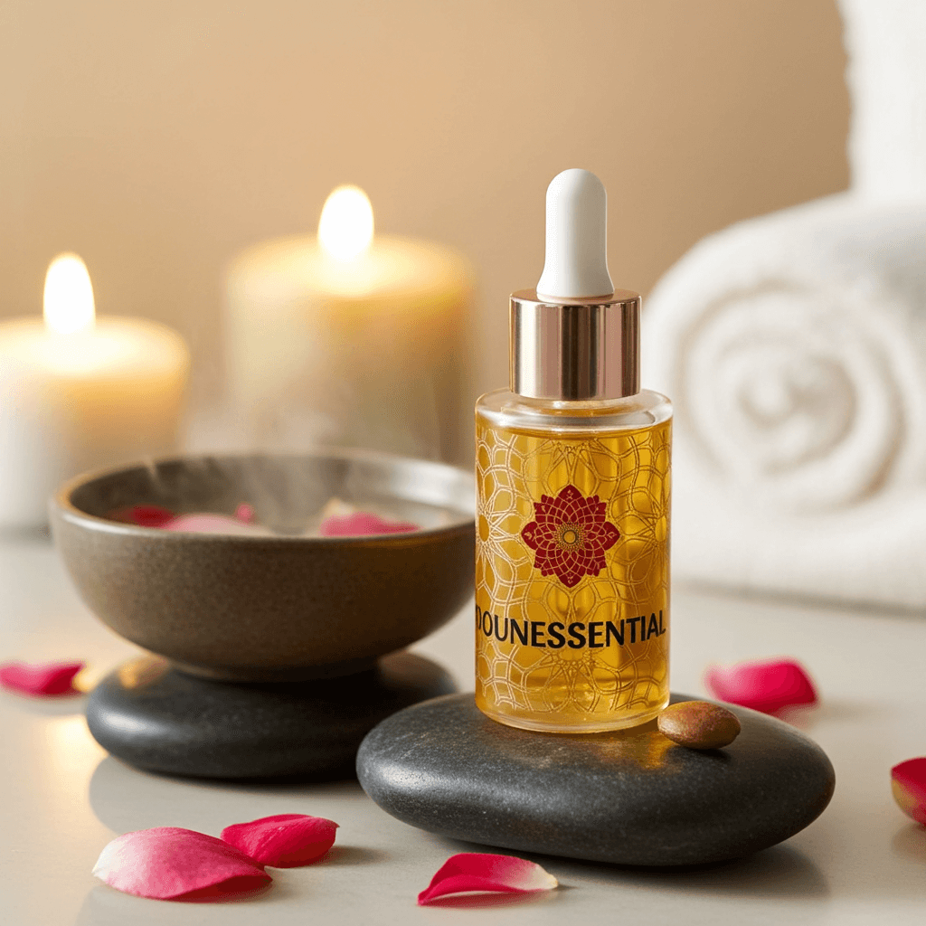 100% Pure Moroccan Argan Oil 30ml in bounessential bottle with red lotus