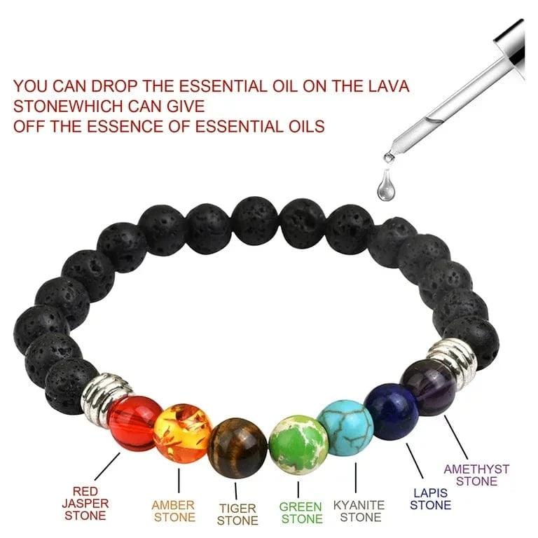 MounEssentials Chakra Diffuser Bracelet "7 Chakra" Lava Bead Diffuser Bracelet