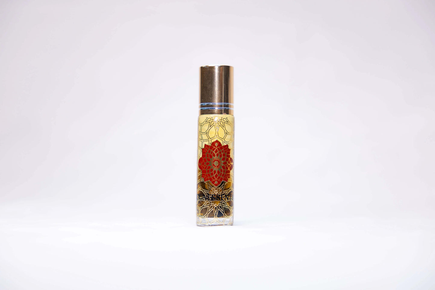 Sandalwood and Tiger Eye Infusion Roll-On perfume bottle with mandala design