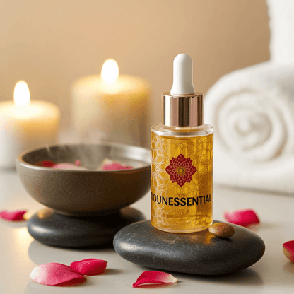 100% Pure Moroccan Argan Oil 30ml in bounessential bottle with red lotus