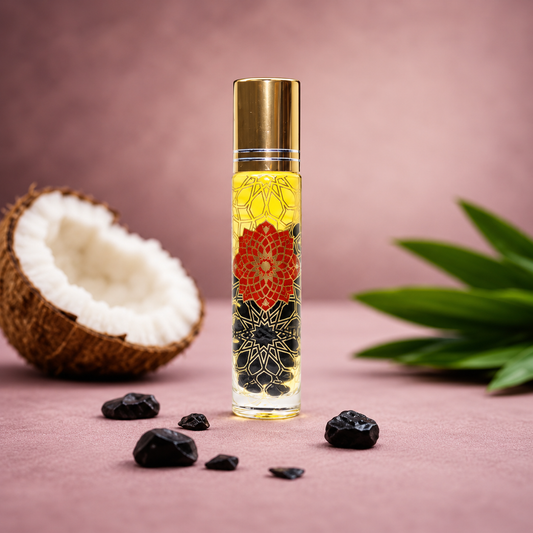 Coconut and Obsidian body roll-on with coconut and black obsidian stones