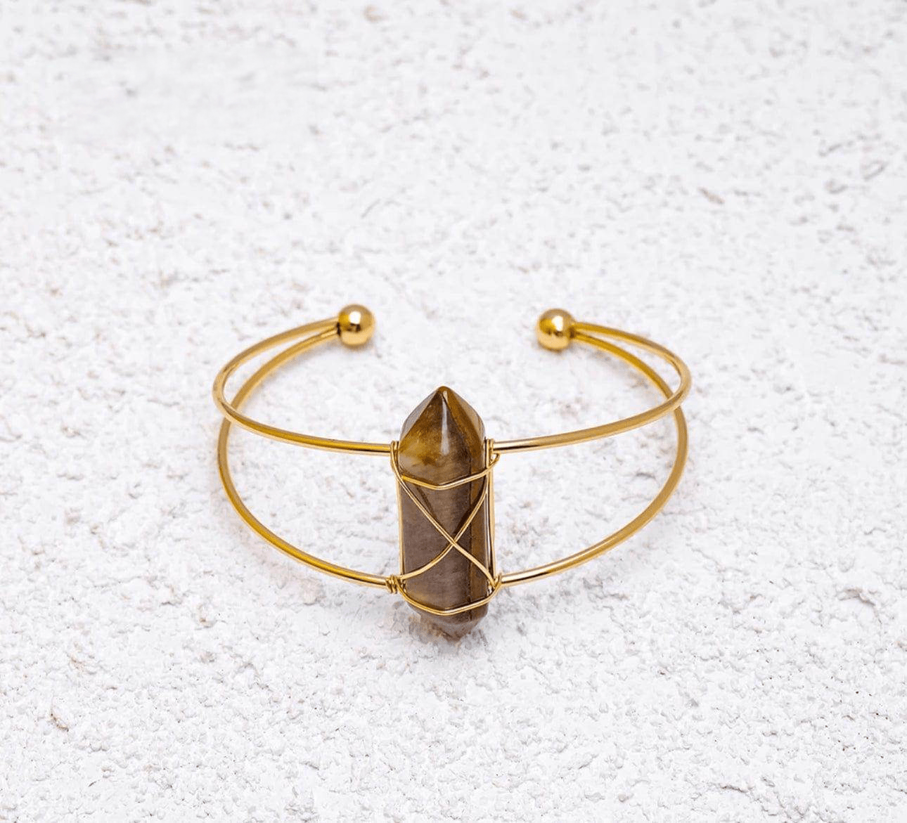 MounEssentials Natural crystal cuff bracelets Gold Plated Hexagon Column Shaped Natural Tiger Eye Cuff Bracelet