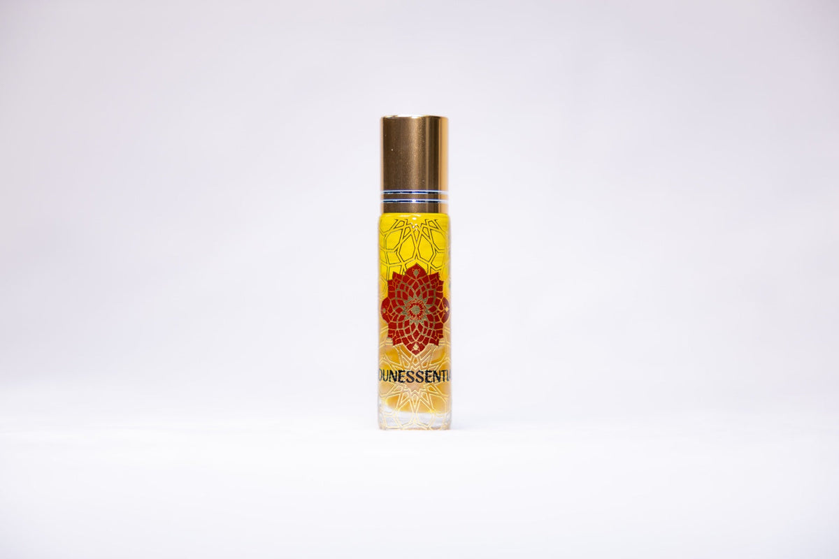 White Musk and Strawberry Quartz Infusion Body Roll-On — clean strawberry quartz crystal-infused roll-on bottle